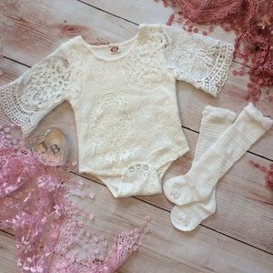Boutique Baby Girls Lace Top and Knee High Socks